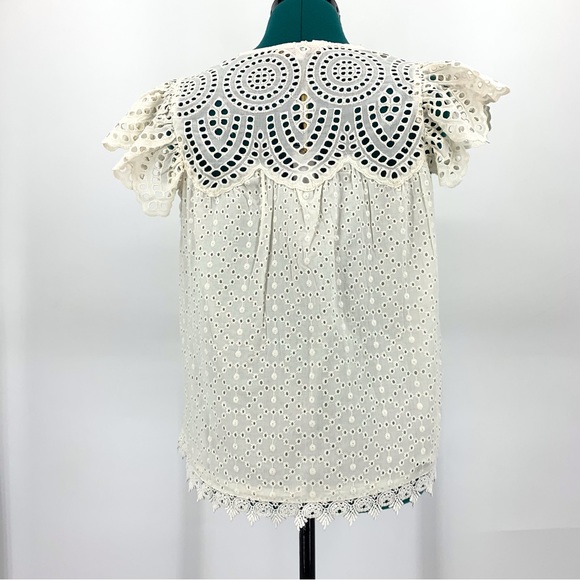 House of Harlow 1960 NWT Ecru Eyelet Lace Ruffled Sleeve Tie Front Top, Small - Picture 8 of 16